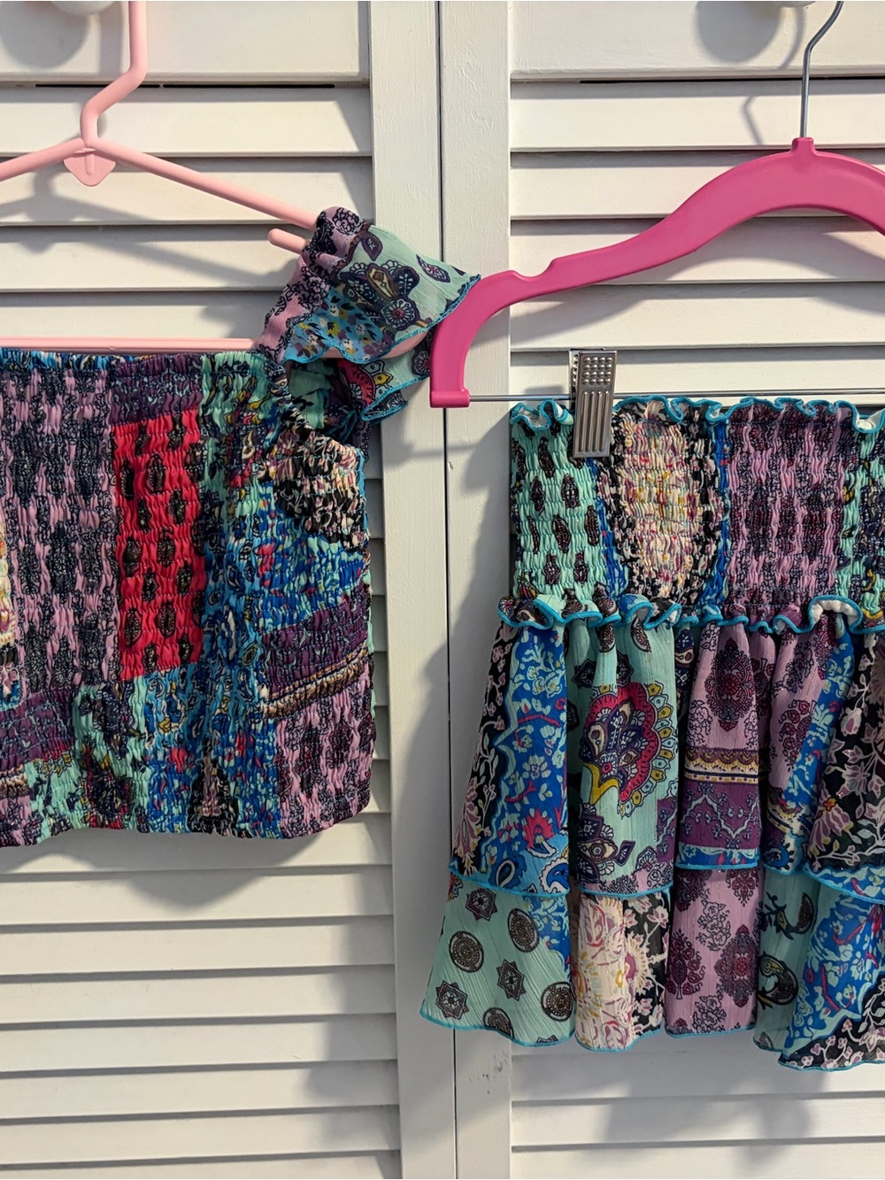 FBZ Boho Patchwork Smocked Mini Skirt Set - runs small